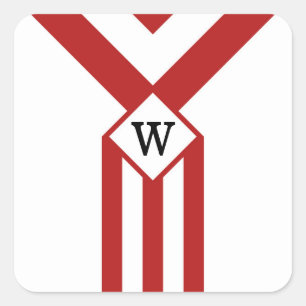 Sticker Carré Rayures et chevrons rouges avec le monogramme sur