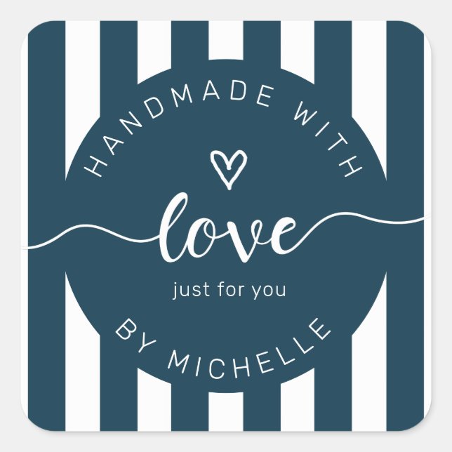Sticker Carré rayures modernes faites à la main avec monogramme  (Devant)