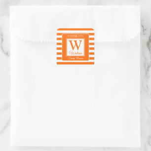 Sticker Carré Rayures orange monogramme pour réunion de famille