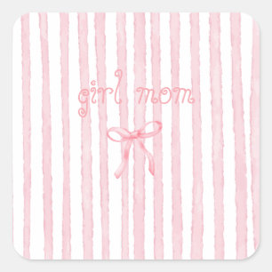 Sticker Carré Rayures roses personnalisées Coquette Texte person