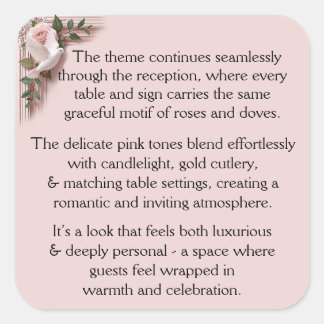 Sticker Carré Reception Ceremony -  Pink Roses & Doves