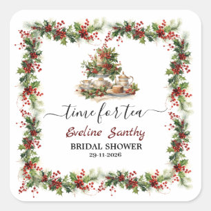 Sticker Carré Réception de mariage de Noël avec du houx à l'heur