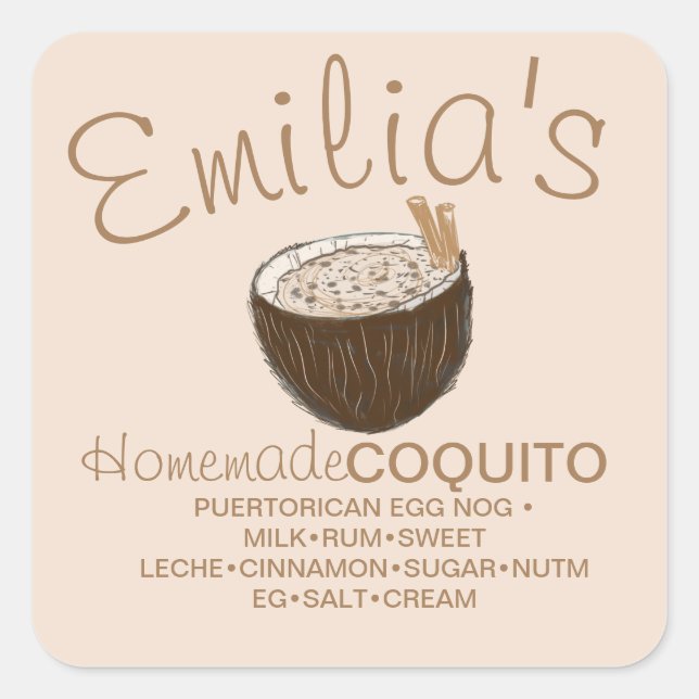 Sticker Carré Recette Coquito Boire Coconut Main Dradient Ingréd (Devant)