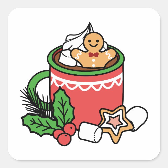 Sticker Carré Réchauffez-vous avec les appels de cacao de neige  (Devant)