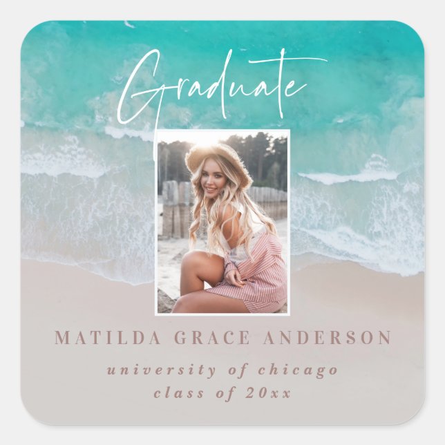 Sticker Carré Récolte photo moderne script plage océan (Devant)