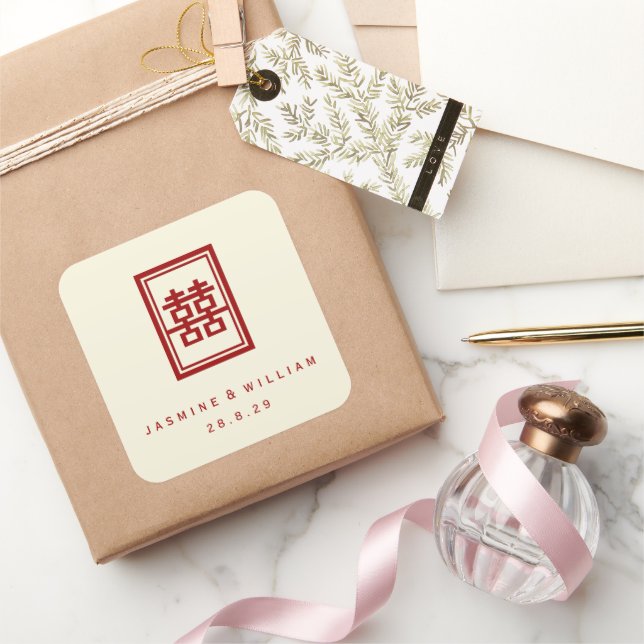 Sticker Carré Rectangle double bonheur Mariage chinois classique (Cadeaux)