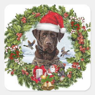 Sticker Carré Récupérateur de chocolat Labrador, couronne de Noë