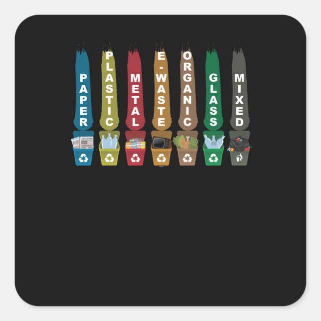 Sticker Carré Recycler les ordures (Devant)
