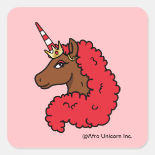 Sticker Carré Red Afro Unicorn
