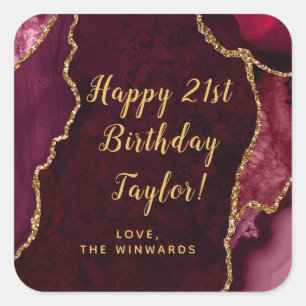 Sticker Carré Red and Gold Agate Joyeux anniversaire