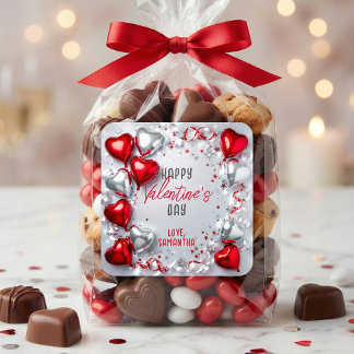 Sticker Carré Red and Silver Heart Balloons Valentine's Day
