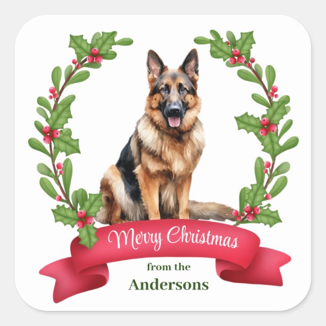 Sticker Carré Red Berry Holly Banner Allemand Berger Noël (Devant)