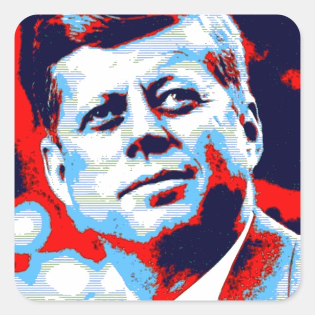 Sticker Carré Red Blue Pop Art JFK John F. Kennedy (Devant)