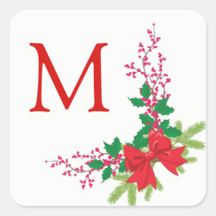 Sticker Carré Red Bow Holly Christmas