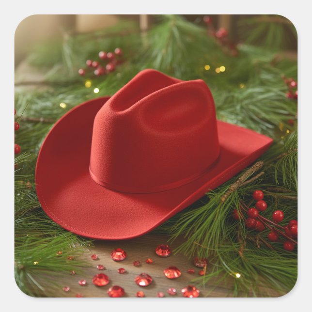Sticker Carré Red Christmas Cowboy Hat (Devant)