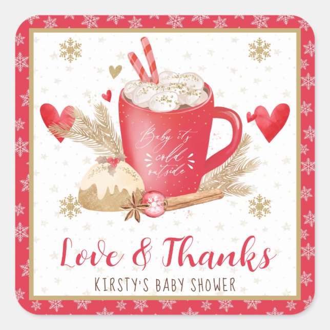 Sticker Carré Red Cookies & Cocoa Baby Shower (Devant)
