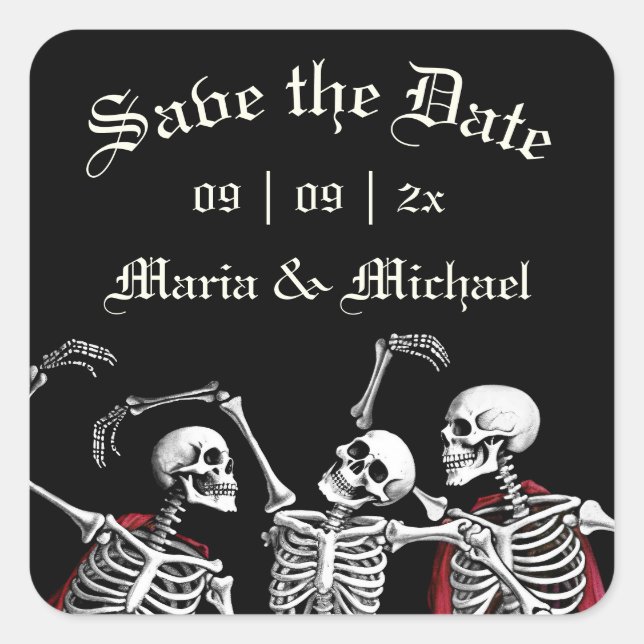 Sticker Carré Red Death Dancing Skeletons Mariage gothique (Devant)