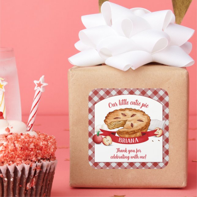 Sticker Carré Red En vichy Apple Cutie Pie Anniversaire (Fête)