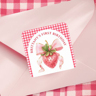Sticker Carré Red En vichy Berry Premier anniversaire