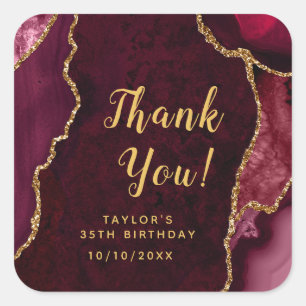 Sticker Carré Red et Gold Agate Anniversaire Merci