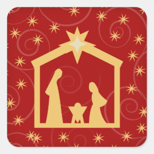 Sticker Carré Red Festive Noël Nativité Scène