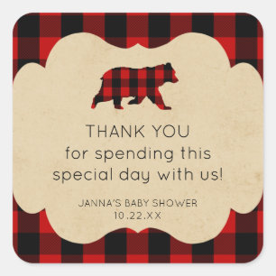 Sticker Carré Red Flannel Plaid Bear merci pour