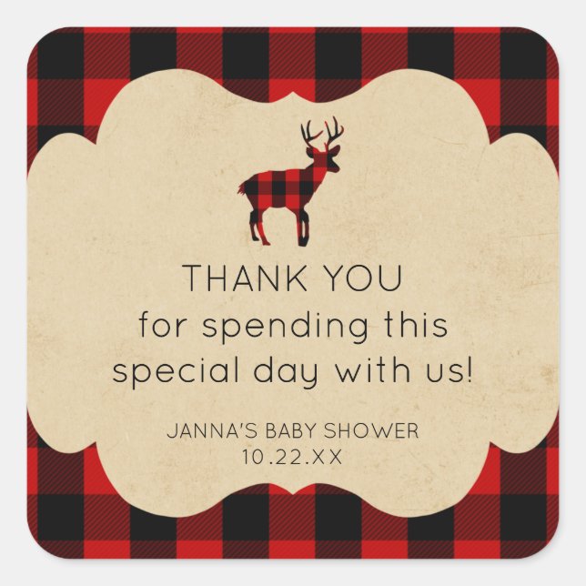Sticker Carré Red Flannel Plaid Buck merci pour (Devant)