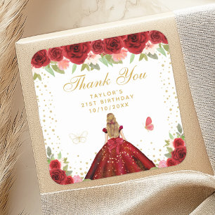 Sticker Carré Red Floral Blonde Hair Princess Anniversaire