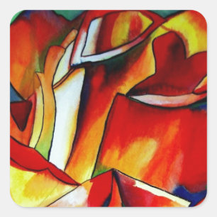 Sticker Carré Red France Libre rose aquarelle art