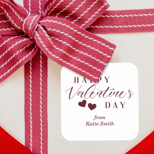 Sticker Carré Red Glitter Happy Valentine's Day Hearts (Red Glitter Effect Happy Valentine's Day Hearts Sticker.)