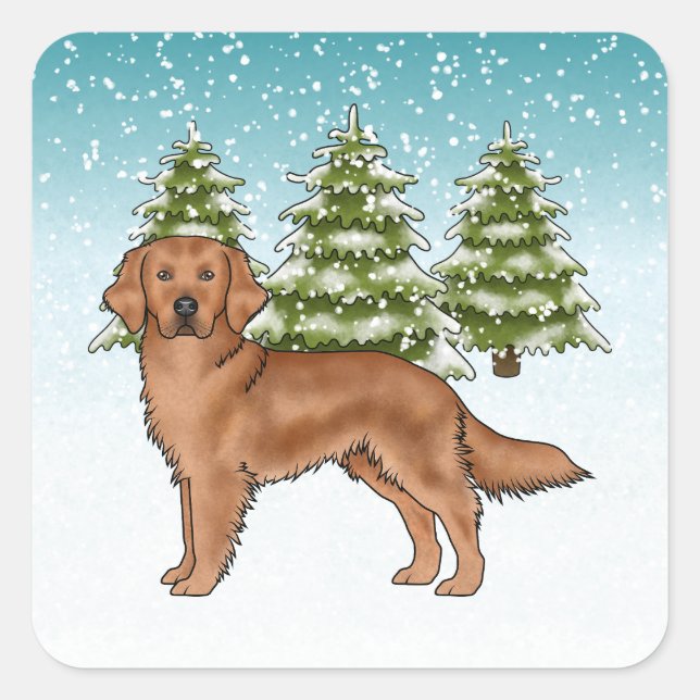 Sticker Carré Red Golden Retriever Chien Blue Snowy Noël (Devant)