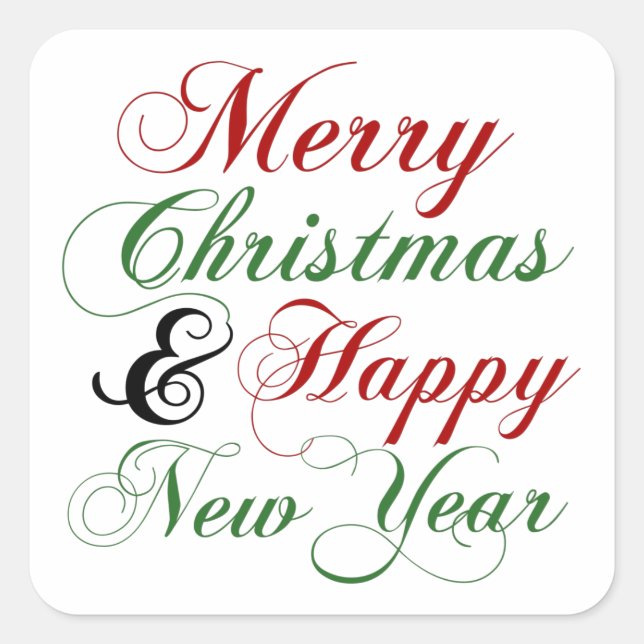 Sticker Carré Red Green Joyeux Noël Bonne année Message (Devant)