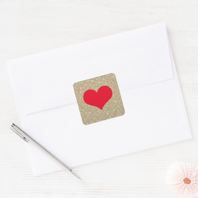 Sticker Carré Red Heart Cute Valentine's Day Rustic Gold Parties (Enveloppe)