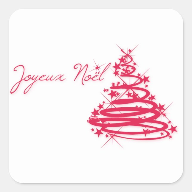Sticker Carré Red Joyeux Noël avec sapin de Noël (Devant)