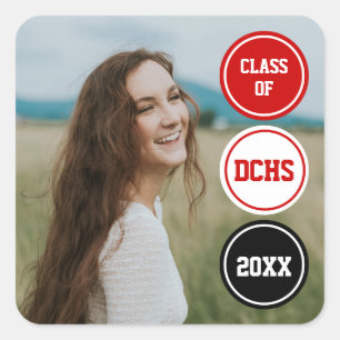 Sticker Carré Red Modern Circles Photo Graduation