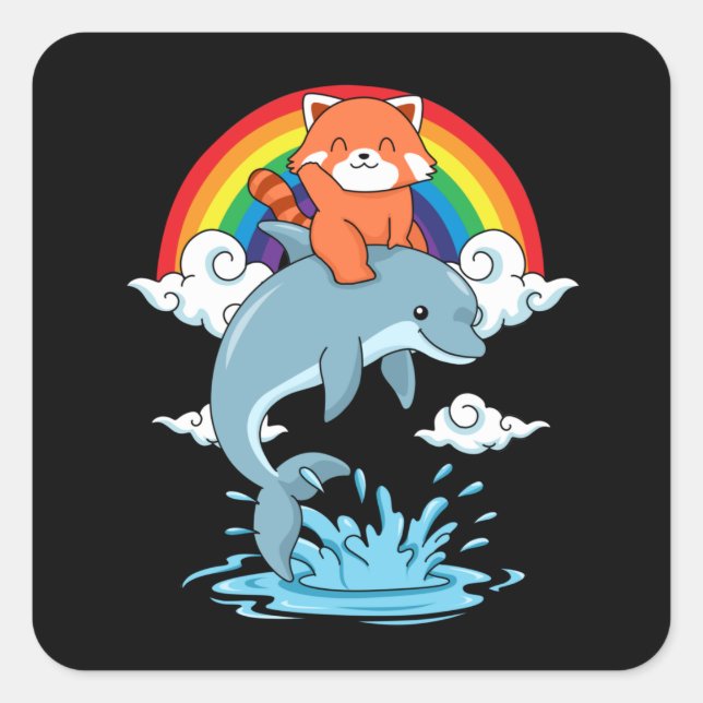 Sticker Carré Red Panda Cadeaux Enfants Kawaii Red Panda Dolphin (Devant)