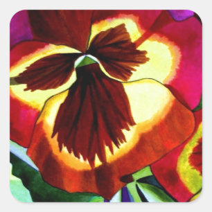 Sticker Carré Red pansies watercolor flower original art