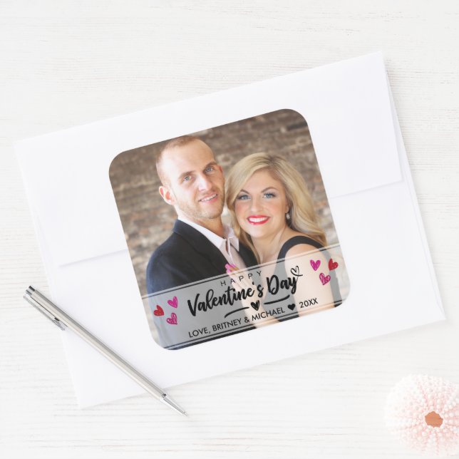 Sticker Carré Red Pink Hearts Scribbled Valentine's Day Photo (Enveloppe)