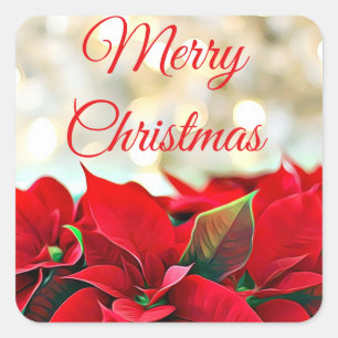 Sticker Carré Red Poinsettias Joyeux Noël