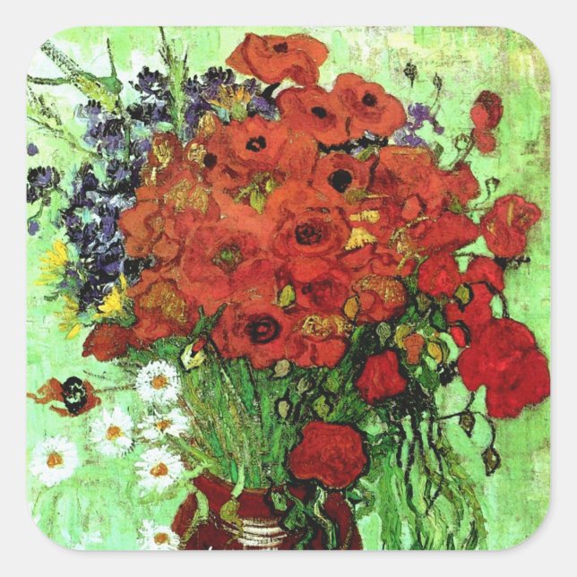 Sticker Carré Red Poppies & Daisies Van Gogh Art (Devant)