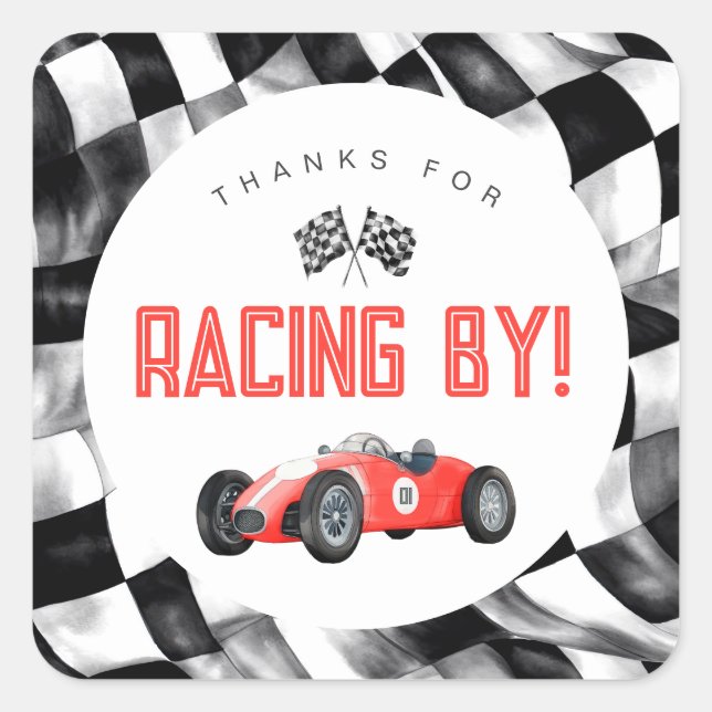 Sticker Carré Red Race Car Fast Un 1er anniversaire fête (Devant)