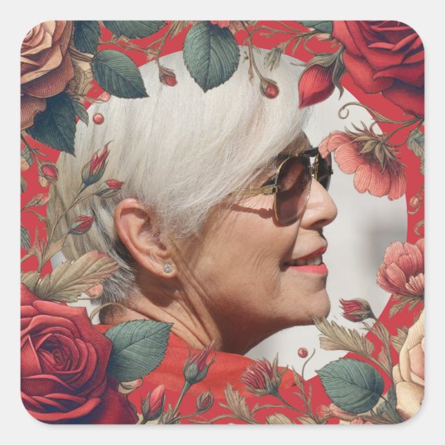Sticker Carré Red Roses PHOTO Memorial Keepsaké Sentimental (Devant)
