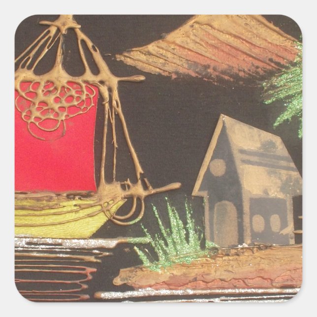 Sticker Carré Red Sailboat Paysage peinture à l'huile Imprimer (Devant)