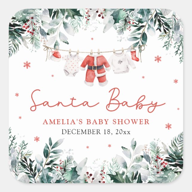 Sticker Carré Red Santa Baby Christmas Baby Clothes Baby Shower (Devant)