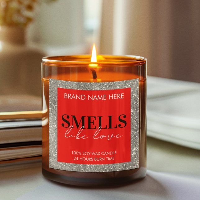 Sticker Carré Red Sparkling Custom Valentine's Day Candle Label (Créateur téléchargé)