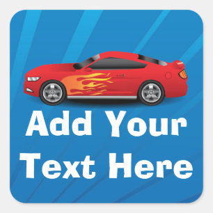 Sticker Carré Red Sports Voiture Flame Enfants Garçons Personnal
