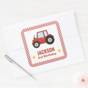 Sticker Carré Red Tractor Boys Anniversaire Décor