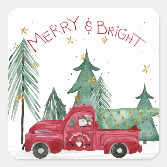 Sticker Carré Red Truck Gnome Accueil Arbre Ferme Adresse de Noë (Devant)