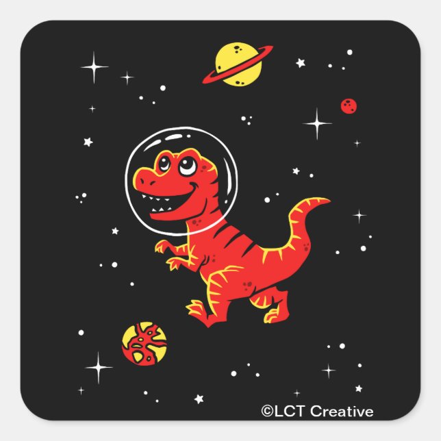 Sticker Carré Red Tyrannosaurus Rex Dinos Dans L'Espace (Devant)