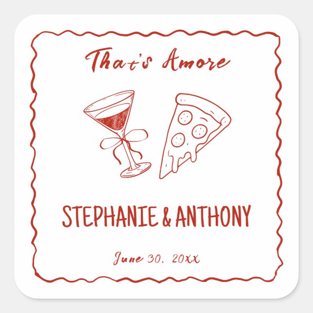 Sticker Carré Red Whimsical Frame That's Amore Italien Mariage (Devant)